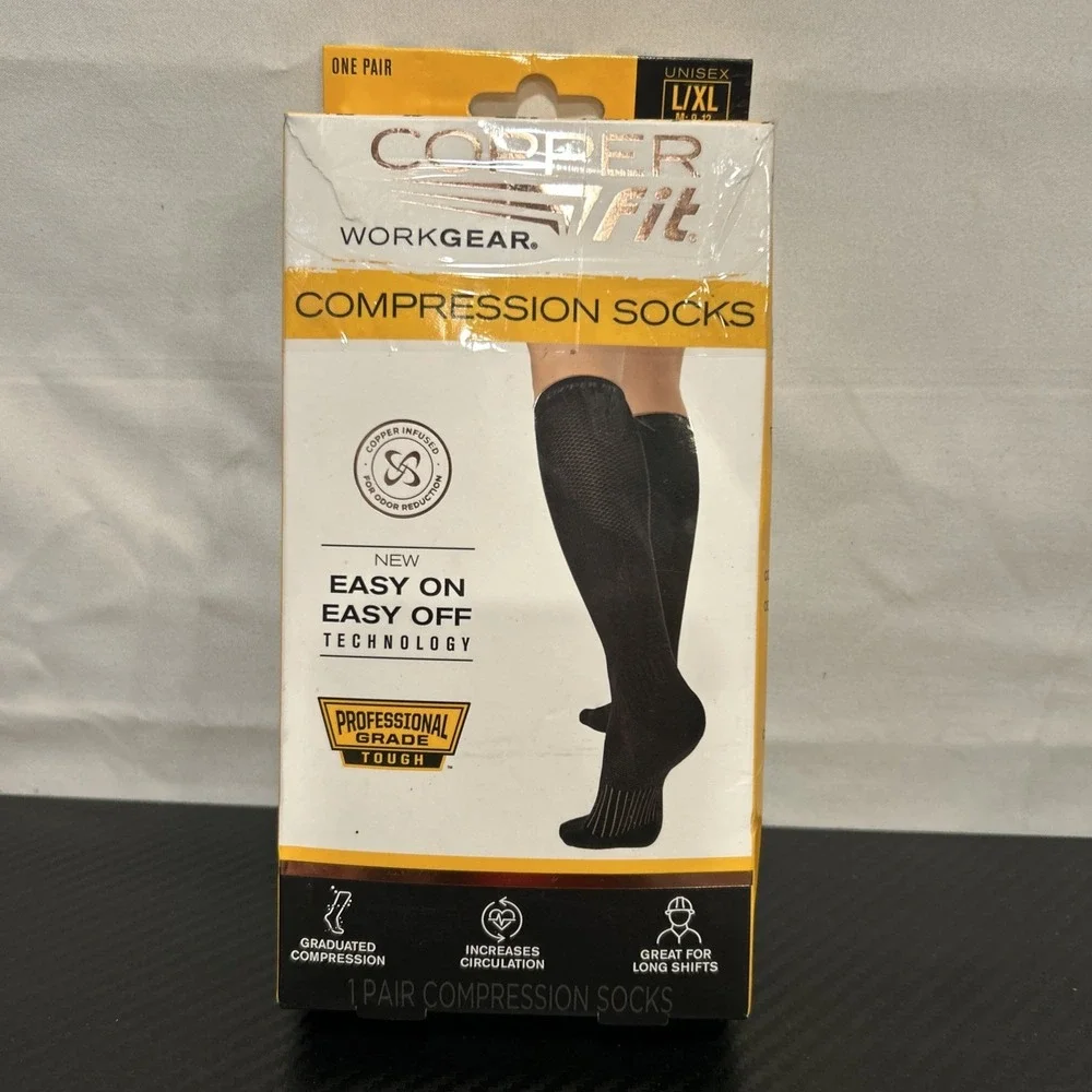 COPPER FIT Work Gear Compression Socks L/XL. Mens size 6-12. Womens 10-13. NEW